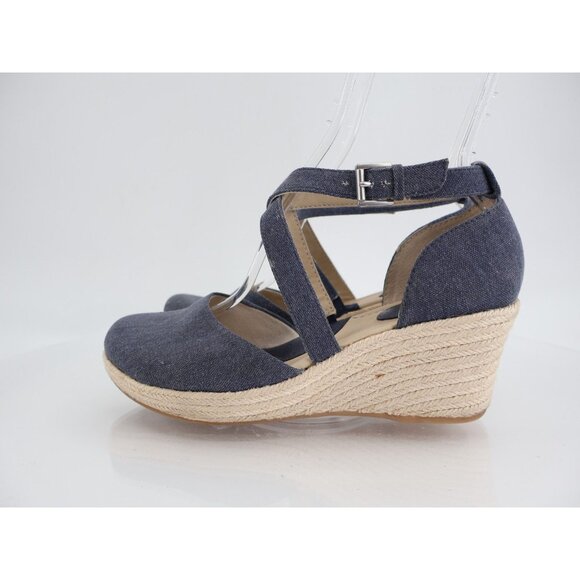 BOC Born Shoes Womens 8 M Bree Cross Ankle Strap Wedge Espadrille Blue Fabric - Picture 4 of 11